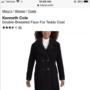 Kenneth Cole Double Breasted Faux Fur Teddy Coat